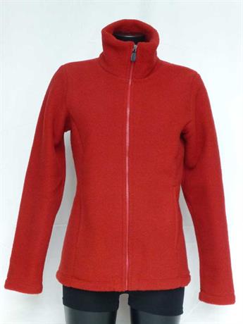 Uldfleece jakke, let taljeret  rød uldjakke, 100% økologisk merinould