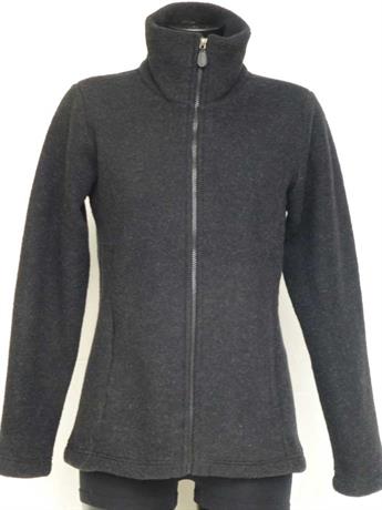 Uldfleece jakke, let taljeret  sort uldjakke, 100% økologisk merinould